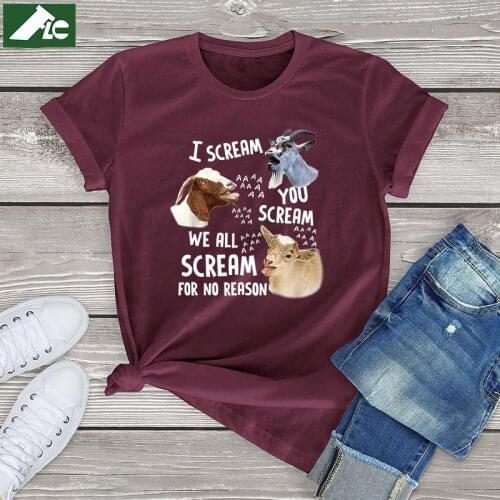 Funny Goat Scream vintage t shirt girls boys We All Scream For No Reason womens Shirts 100 cotton graphic tees unisex mens tops