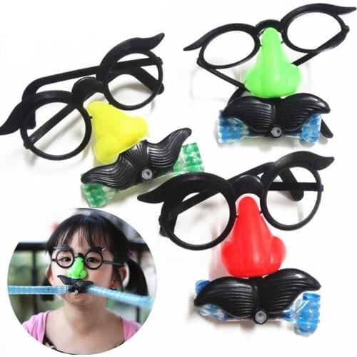 Funny Clown Nose Mustache Glasses Whistle Costume Ball Round Frame blow out Joke trick toy Party Favor