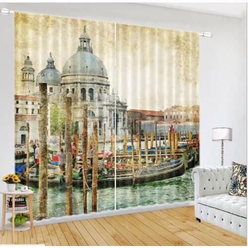Yellow Curtains for living room Blackout Castle on board 3D Window Curtain bedroom decoration Cortina Drapes Rideaux pillowcase