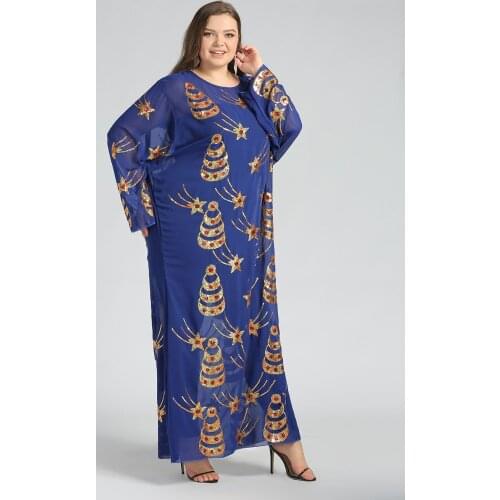 Womens Fashion Classic Design African Clothes Dashiki Abaya Chiffon Fabrics Sequin Loose Long Dress Free Size