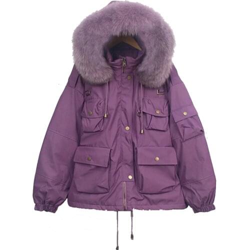 Winter 90% White Duck Down Jacket Women Big Real FOX Raccoon Fur Winter Parka Women Warm Loose Large Size Coat Jacket