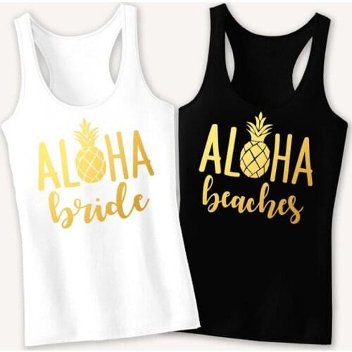 Retro Womens Racerback Bachelorette Party Bridesmaid Gift Shirt Vest Aloha Bride Aloha Beaches Pineapple Golden Print Tank Tops