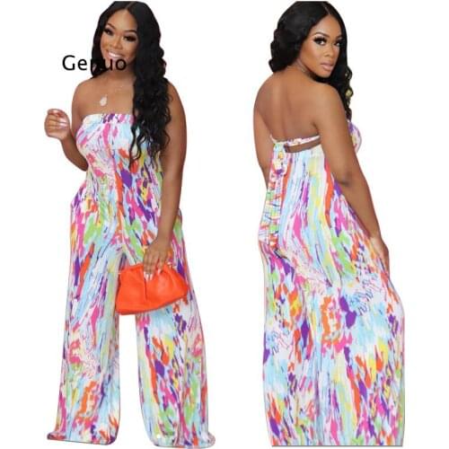 2021 Top Quality Boho Sleeveless Strapless Print Summer Young Sexy Soft Daily Simple High Waist Women Long Pencil Jumpsuits