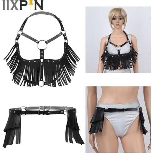 Harness Women Punk Gothic PU Leather Adjustable Body Chest Harness Belt Waist Harness Straps With Tassel Cosplay Club Costume