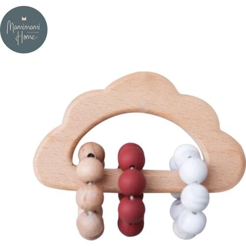 1pc Baby Toys Hanging Wood Silicone Beads Beading Educational Toys Bed Bell Cloud 0-12 Months 1PC BPA Free Wooden Rattle Product