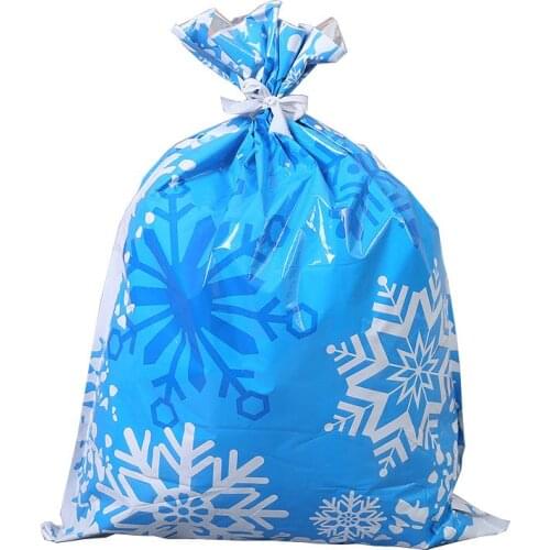 1pc Christmas Gift Wrapping Bag Santa Printing Candy Bag Drawstring Treat Bags With Ribbon Tie Party Supplies Kids Favors