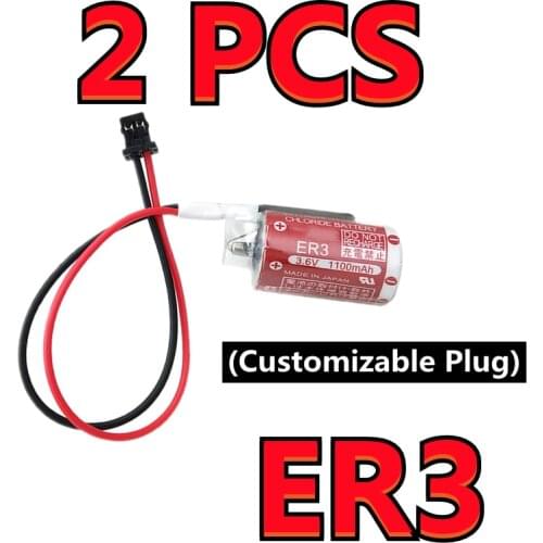 2PCS Original For Maxell ER3 3.6V 1100MAH Horned PLC Lithium Thionyl Chloride Battery With Black Connectors (Customizable Plug)