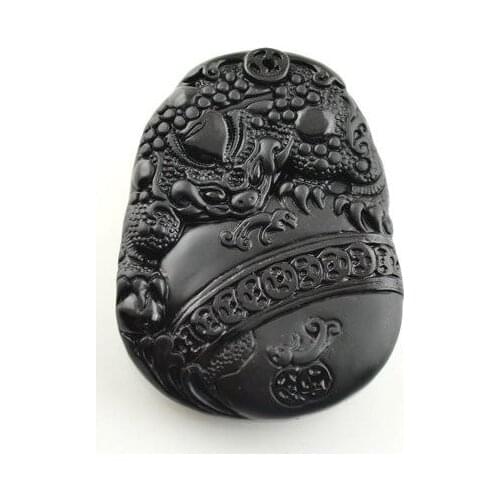 5pcs Natural Black Obsidian Pixiu Carved 40x55mm Pendant For Man and Women Jewelry Adjustable Chain Necklace