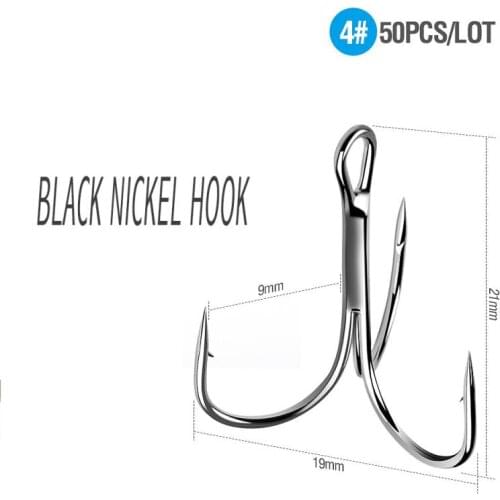 50pcs/ Set Treble Fishing Hooks Black Nickel Barbed Fish Hooks Sharp Carp Treble Hooks Sea Tackle For Lure Triple Hook Tackle