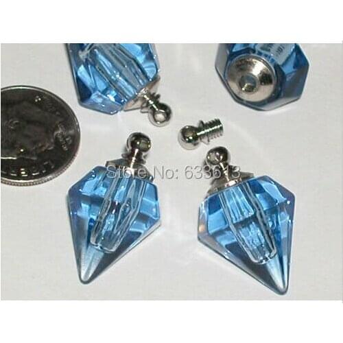 50pcs/lot Blue Glass Vial Pendant Rice Art Pendant DIY Making Jewelry Findings Miniature Perfume vial bottle Screw Cap