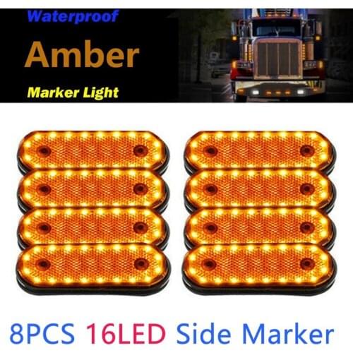 8PCS Amber Markerings Light Side Marker 20LED 24V Trusk Lamp Pickup Truck Side Marker Lights for Truck