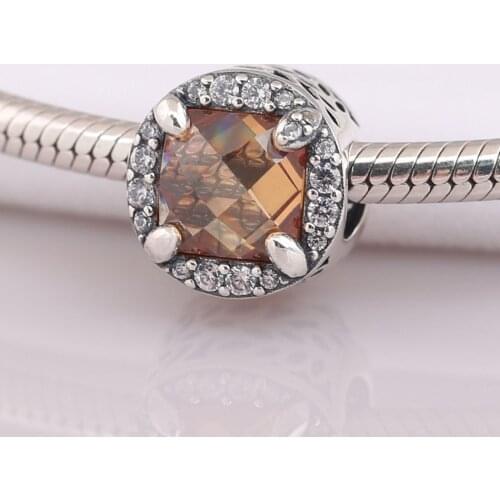 Authentic S925 Silver Bead Radiant Grains Of Energy With Golden Crystal Charm fit Lady Bracelet Bangle DIY Jewelry