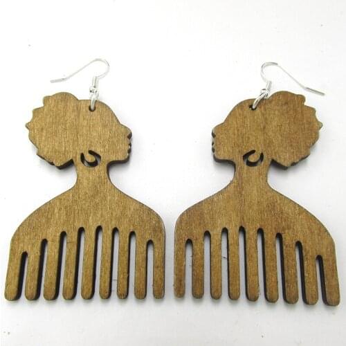 Free Shipping! 6pairs/lot 7cm Afro Comb Wood Earrings can mixed 3 colors