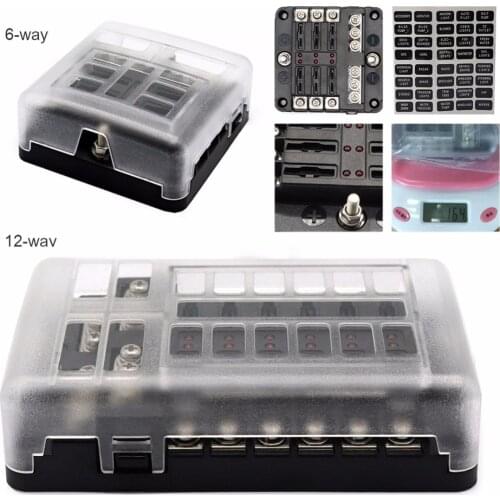 DC 12-32V Truck Motorhome Coach Boat Bus Bar Power Distribution Block Double Busbars 6-way12-way Fuse Box with LED Lights 100Amp