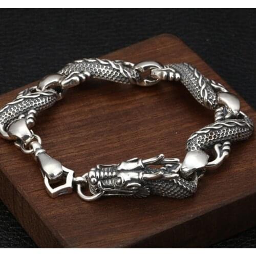 70g 23cm Solid 925 Sterling Silver Bracelet dragon Link Chain Men Jewelry A3221