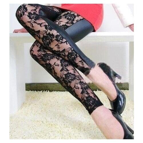 Quick-selling weish side full lace faux leather leggings fashion nine-point pants wholesale sexy leggings