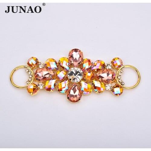 JUNAO 50x115mm 6 Color Champagne Crystal Chain Glass Rhinestones Bikini Connector Decoration Buckle for Women Bra Jewelry Crafts