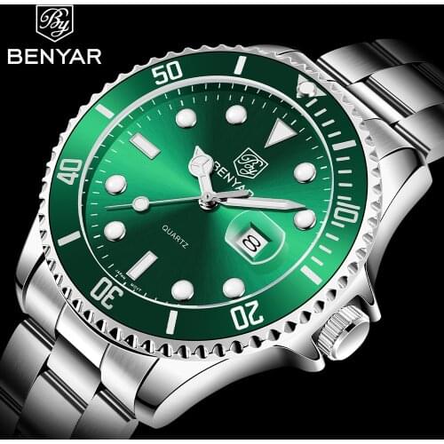BENYAR Top Brand Luxury Business Men Quartz Wristwatch Stainless Steel 30ATM Waterproof Fashion Diver Watch reloj hombre