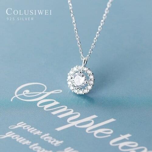 Colusiwei Genuine 925 Sterling Silver Dazzling AAA Zircon Round Circle Pendant Necklace for Women Fashion Wedding Fine Jewelry