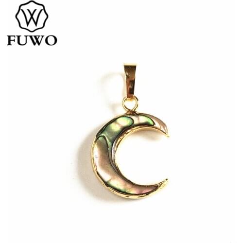 FUWO 20MM Abalone Shell Crescent Pendants With Gold Trimmed Simple Mini Horns Jewelry For Necklace Earrings Making PD597
