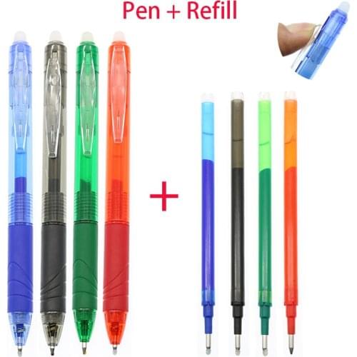 Press 0.5mm Magic Erasable Gel Pen + 1pc Spare Replacement Office School Stationery Supplies Black / Blue / Red / Green Ink