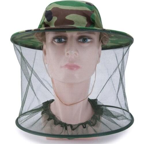 Camouflage Male Fishing Hat Anti-bee Insect Anti-mosquito Net Anti-insect Hat Mesh Fishing Hat Outdoor Hat with Sun Cover