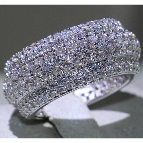 Luxury Womens Full Crystal Rings AAA White Zircon Engagement Wedding Band Rings for Women Men Finger Party Jewelry Size 5-12