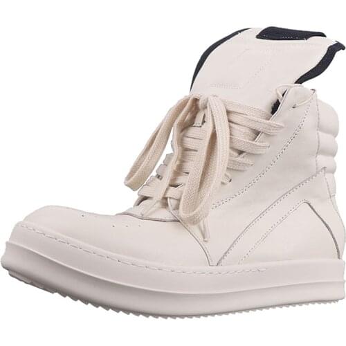 New Season Man White Geobasket Sneakers Genuine Leather Lace-up Round Toe High-top Thick Sole Kanye West Fashion Shoes Trainers