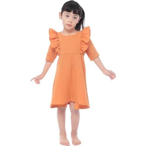 Kaiya Angel 3M-8Y Children Girls Summer Dress Ruffle Around Shoulder Solid Color Clothes Hot Sell Cute Toddler Dress Wholesale