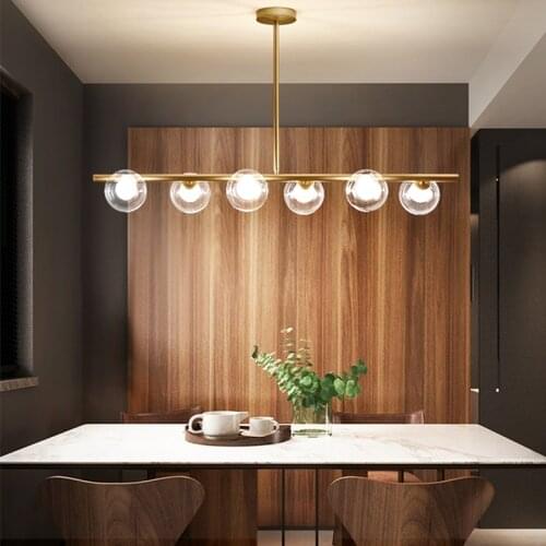 Minimalist Chandelier Long Modern LED Glass Ball Nordic Living Dining Kitchen Room Gold Black Household Decorative Gloss Lamps