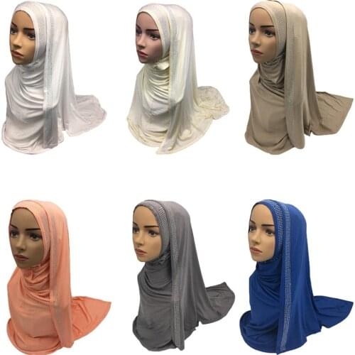 Muslim Women Long Scarf Shawl Modal Cotton Rhinestone Wrap Scarves Headscarf Islamic Arab Turban Head Cover Middle East 75*170CM