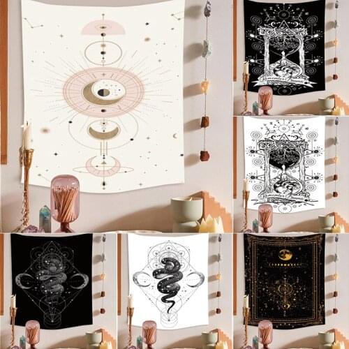 Black Sun Moon Tarot Mandala Tapestry Wall Hanging Witchcraft Hippie Wall Carpets Dorm Decor Psychedelic Tapestry Bohemian Decor