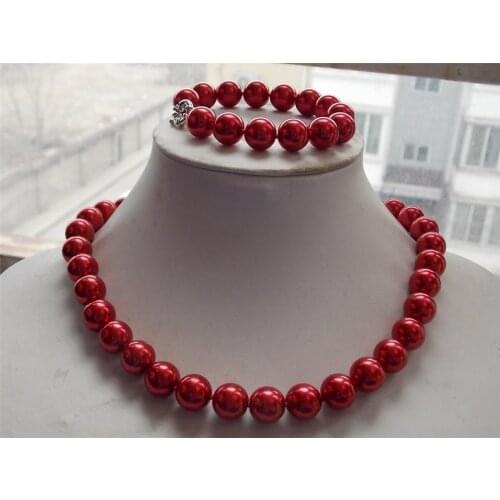 New fashion free shipping 12mm lovely roseshell simulated-pearl round beads necklace bracelet jewelry set 18inch/7.5inch BV262