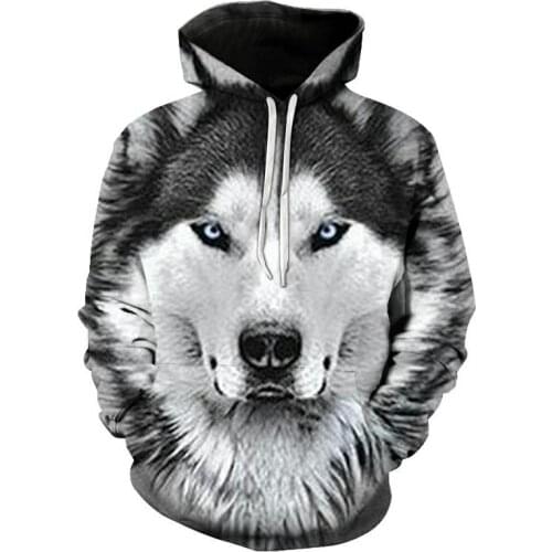 New Arrival Fashion Mens Hoodies 3D Printed Wolf Loose Fit Fall Sweatshirt For Men Streetwear Hoodie Funny Brand
