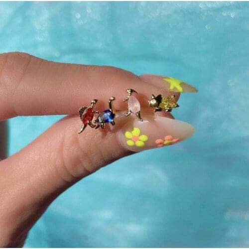 New Ins Zircon Dinosaur Stud Earrings Cute Real Gold-plated Color Zircon Earrings For Women Girls Piercing Fashion Jewelry