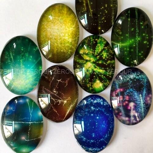 ZEROUP 2 Size Oval Glass Cabochon Starry Sky Pictures Mixed Pattern Fit Base Setting for Jewelry Embellishment Flatback TP-064-O