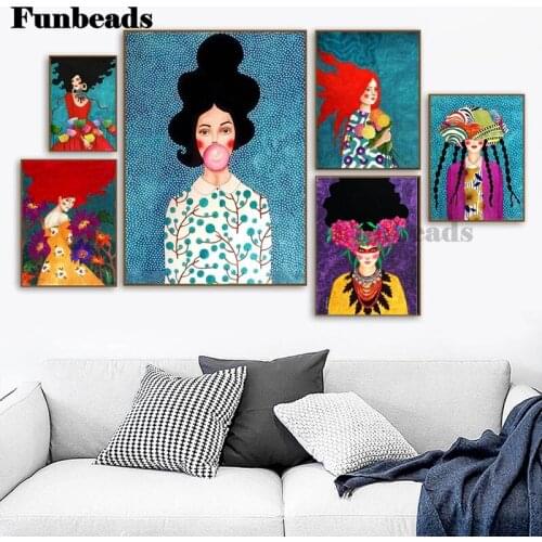Full square, round diamond retro girls hair flower diamond painted cross embroidered wall art fashion women home decor FF5021