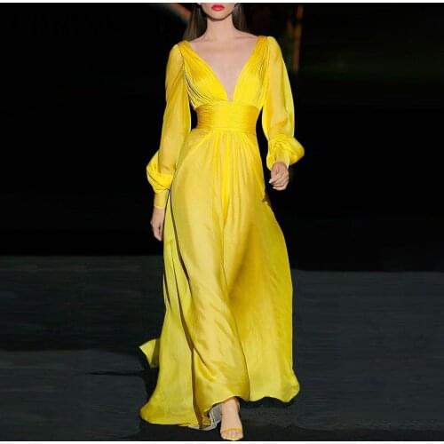 VONDA Women Sundress Sexy Long Sleeve Deep V Neck Dress Spring Autumn Cocktail Party Long Dresses Bohemian Vestidos Plus Size