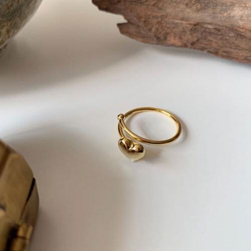 925 Sterling Silver Minimalist Gold Love Heart Wedding Rings for Women Young Girl Child Gifts Adjustable S-R889