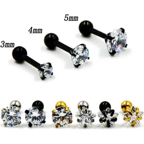 3Pcs 3mm,4mm&5mm Mixed Surgical Steel Gem Zircon Ear Tragus Cartilage Earring Body Piercing Jewelry