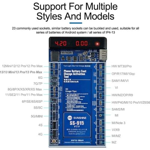 SS-915 Universal Battery Activation Board For iphone 8X IPHONE 7 PLUS Huawei VOVI Activation Mobile Charge 2A