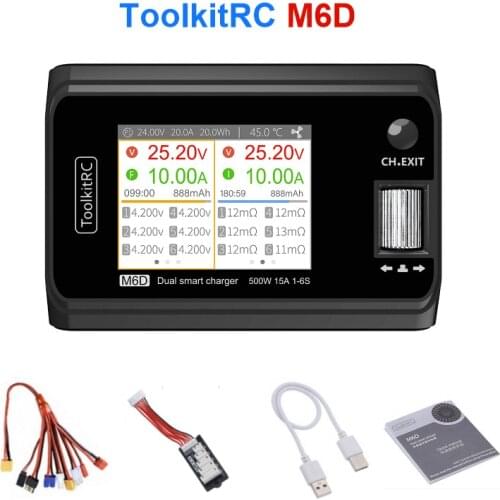 ToolkitRC M6D 15Ax2 DC Dual-channel Mini Charger Discharger for Output 1-6s Lipo LiHV Lion NiMh Pb Cell Checker