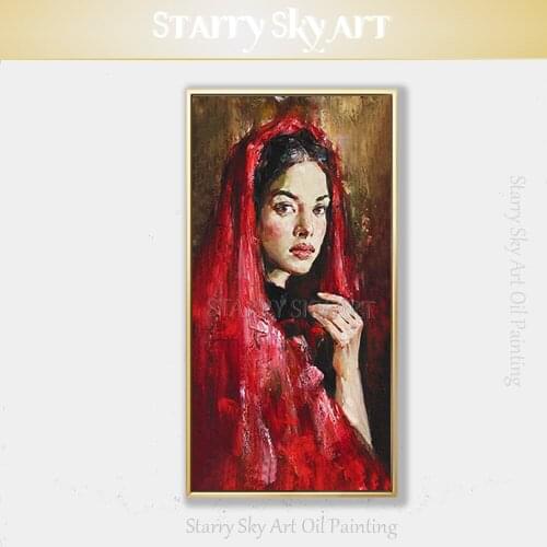 Top Artist Hand-painted High Quality Beautiful Lady with Scarf Oil Painting on Canvas Fine Art Europe Portrait Lady Oil Painting
