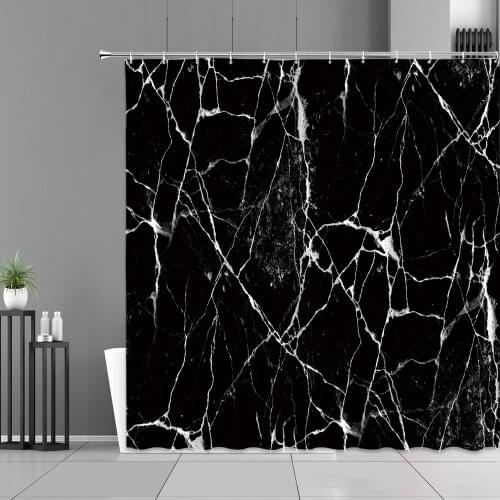 Black Marble White Stripe Printing Shower Curtain Modern Simplicity Home Bathroom Decor Cloth Waterproof Bath Curtains Screen