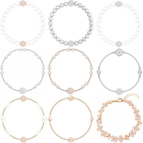 High Quality Swa Original Crystal Bubble Gradient Small Brick Elegant Pearl Pearl Invisible Magnetic Buckle Bracelet Jewelry