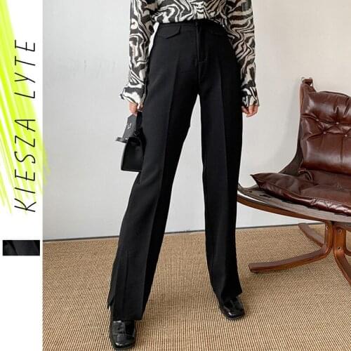 High Waist Women Trousers 2021 Fashion Streetwear Ladies Wide Leg Minimalism Black Female Slits Flare Suit Pants