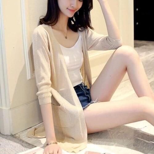 Women 2020 Summer Full Sleeve Ice Silk Long Cardigan Coat Shirt Sun Protective Ladies Cardigans Casual Female Shawl Tops G285