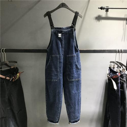 Ladies Big Pocket Overalls Autumn New Style Korean Denim Overalls Loose and Thin Harlan Jumpsuit Cargo Pants Women