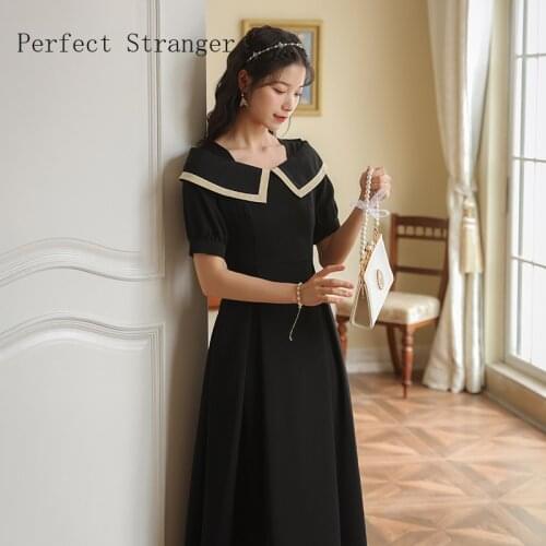 Vintage French Style Hot Sale 2021 Summer New Arrival Slash Neck Short Sleeve Solid Color Women Long Dress