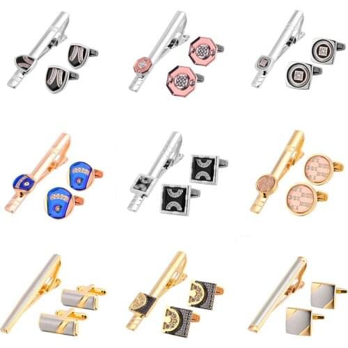 High Quality Cuff links necktie clip for tie pin for mens gift Classic pattern tie bars cufflinks tie clip set Men Jewelry